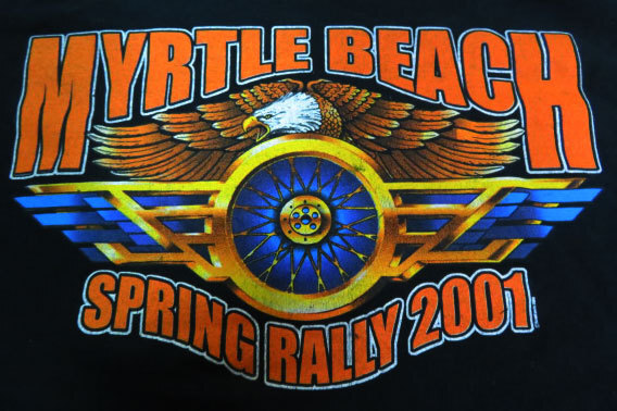 ST17ラリーTシャツUNKNOWNアメリカ古着バイカーTシャツMYRTLE BEACHマートルビーチ黒Tシャツ両面プリントTシャツLクラブチームTシャツ拍卖