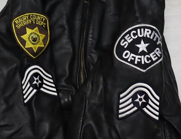 LJ5ポリスマンジャケットUNKNOWNアメリカ古着アメリカ製レザージャケット革ジャン黒系ライダースジャケット40ビッグサイズ中綿入ミリタリー拍卖