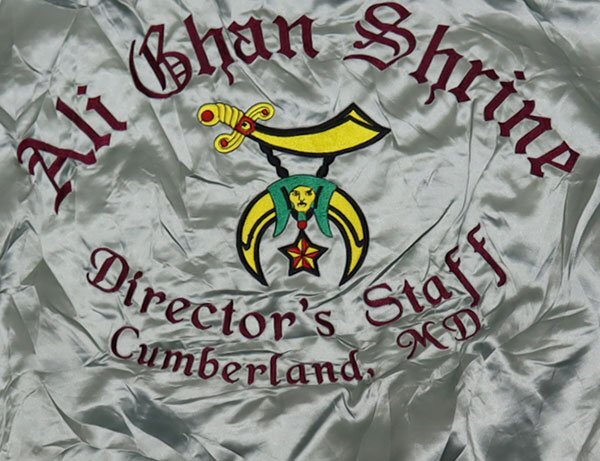 NJ69レノックRENNOCアメリカ古着アメリカ製ナイロンジャケット80’Sビンテージ文字刺繍サテンジャケットLシュライナーSHRINERSフリーメイソ拍卖