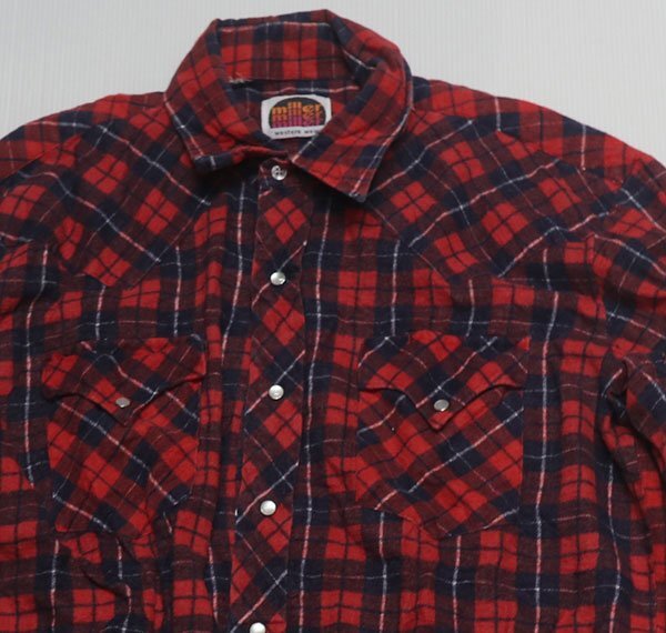 LS87ミラーMILLERアメリカ古着ウエスタンシャツ長袖シャツ70’S80’Sビンテージ16Hネルシャツ赤系x紺系他チェックシャツ/オールド&レトロ拍卖