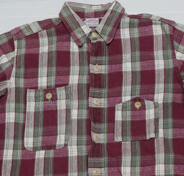 LS5ウエアハウスWARE HOUSE古着チェックシャツ織りヘビーネルシャツS長袖シャツ日本製ガチャポケ裾マチ付ウォッシュ加工50'sビンテージ復刻拍卖