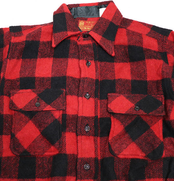 LS79キングスロードKINGS ROADシアーズSEARSアメリカ古着アメリカ製ウールシャツ60’S-70’Sビンテージ長袖シャツ裾マチ付きM赤黒チェック拍卖