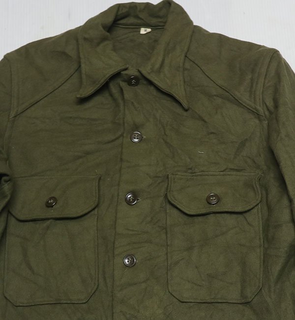 LS13米軍実物ARMY古着ウールシャツMユーティリティシャツ長袖シャツ50'sビンテージ緑系ミリタリーシャツ平ボタン/ボックスシャツ/オールド拍卖
