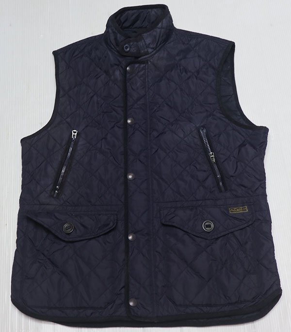 VE13ラルフローレンRALPH LAURENポロPOLOアメリカ古着ナイロンベストLキルティングベスト紺系アウトドアベスト中綿入りチンスト付オールド拍卖