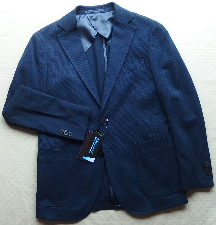 ■新品 Christian Orani 春夏コットン2Bジャケット 紺/微小チェック SS ① S2409拍卖