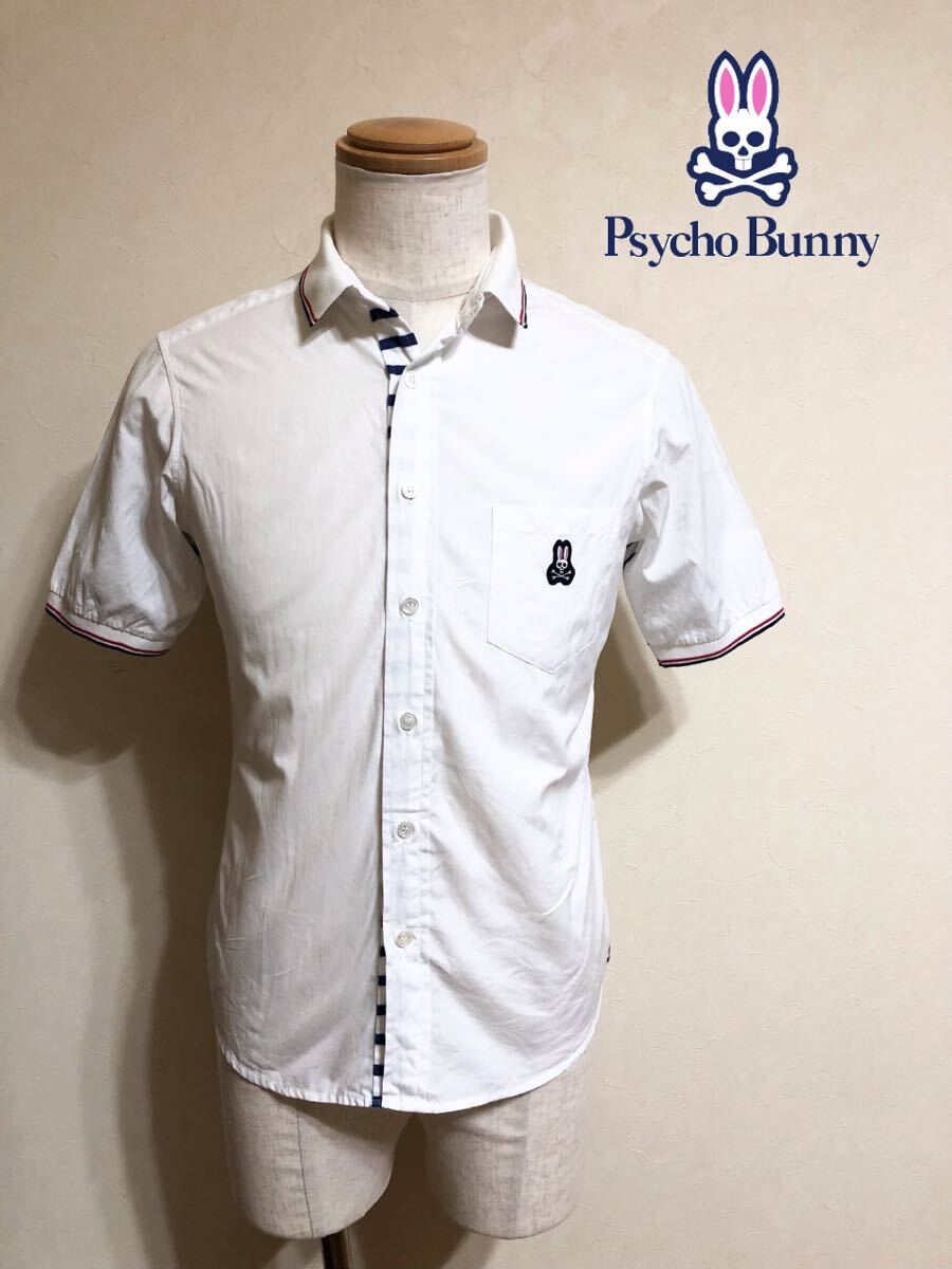 PsychoBunny サイコバニー コットン 切替し シャツ トップス サイズF 半袖 白 日本製拍卖