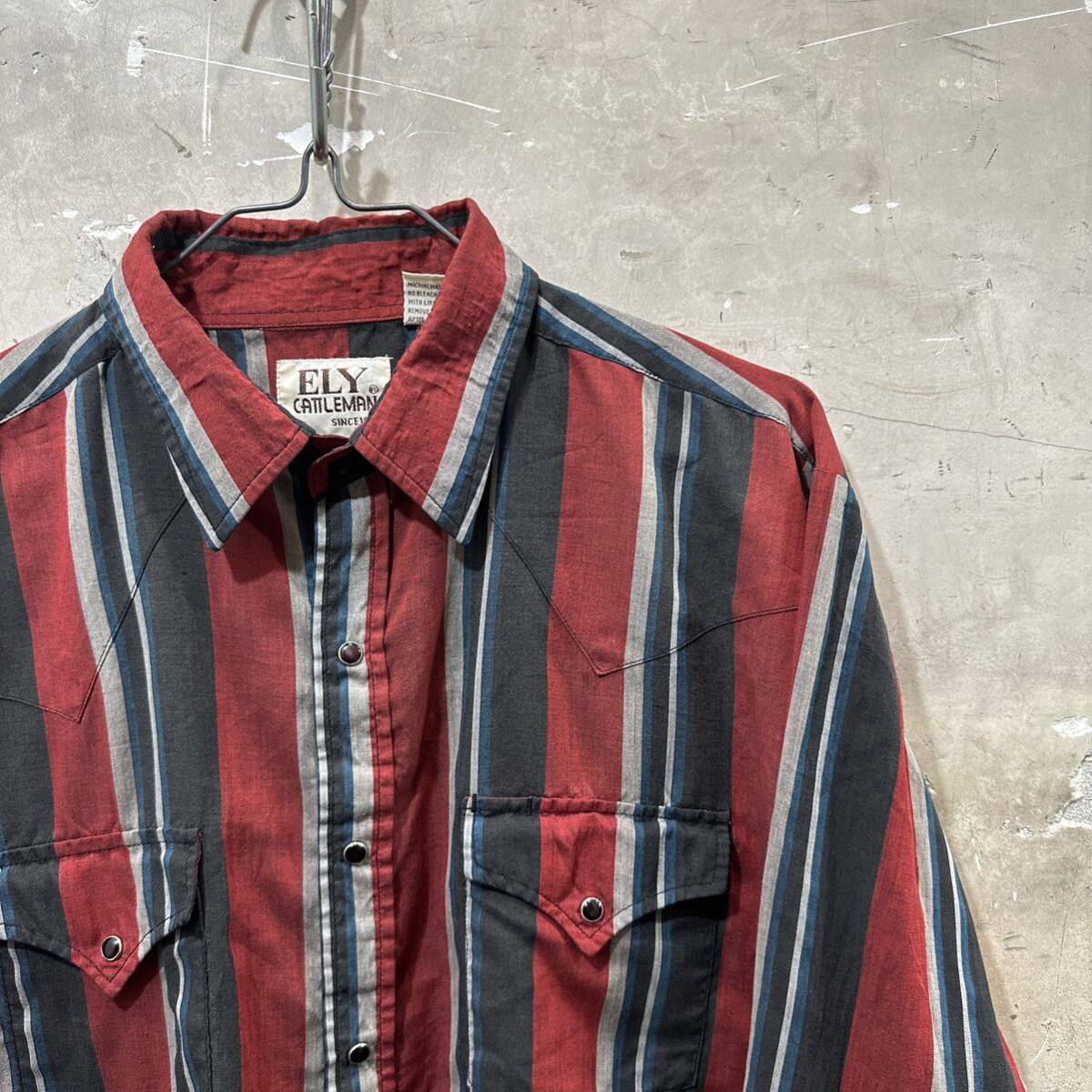 US古着ELY ストライプ ウエスタンシャツ チェック拍卖