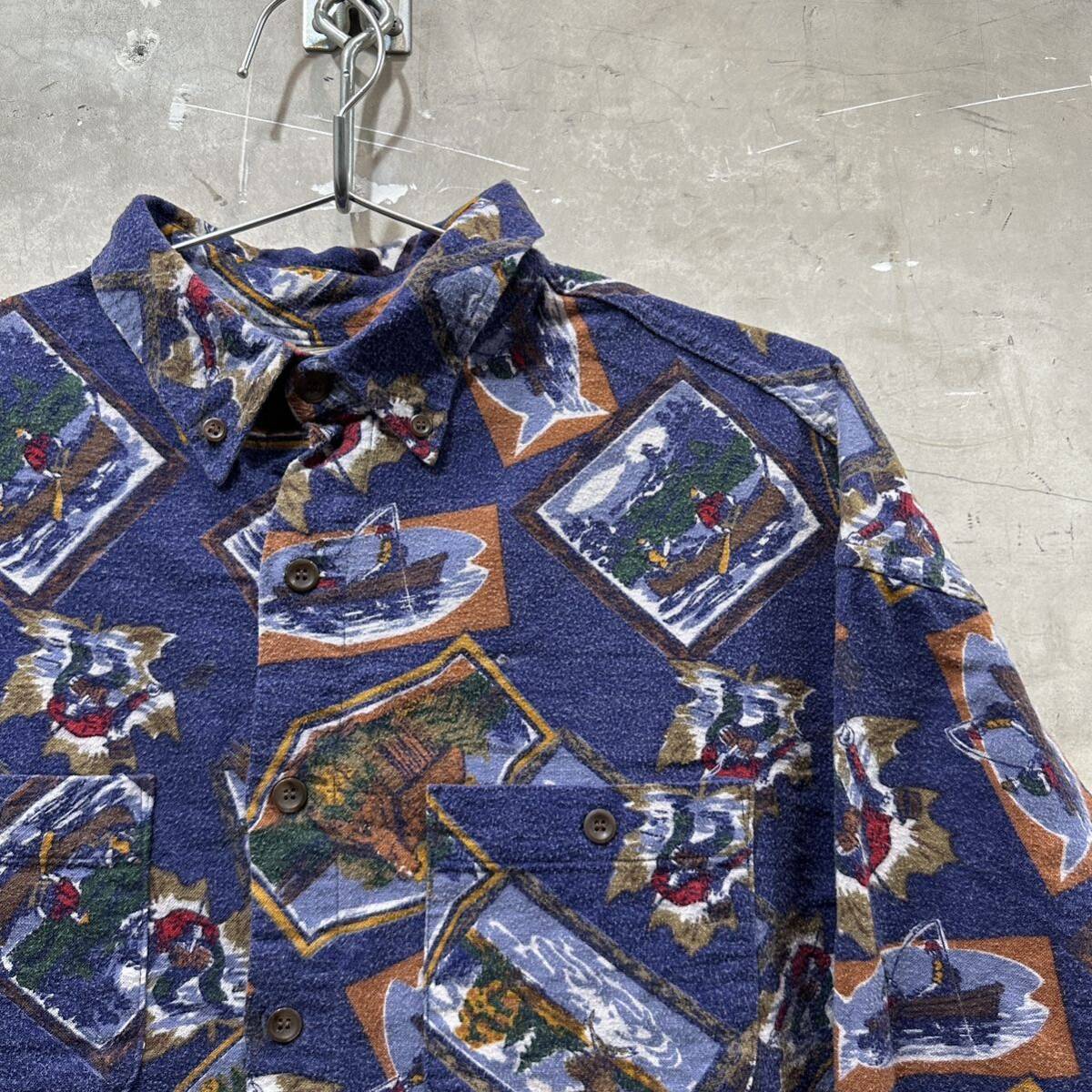 US古着THE ARROW COMPANY 総柄BD長袖シャツ カヌー ハント拍卖