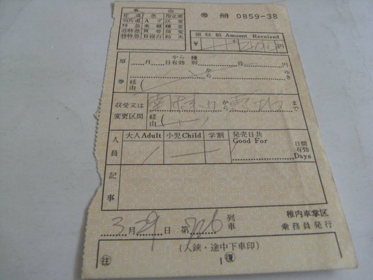 国鉄 車内補充券 稚内車掌区乗務員発行 旭 0859-38拍卖