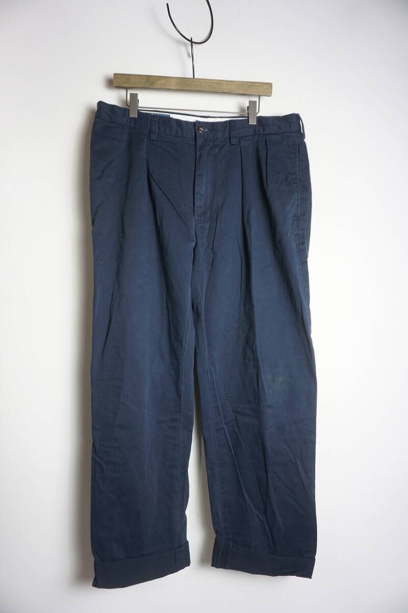 正規 90S~00S Polo Ralph lauren ラルフローレン ETHAN PANT 2タック チノパン チノ トラウザー パンツ 紺 サイズ34/32 本物 914O拍卖