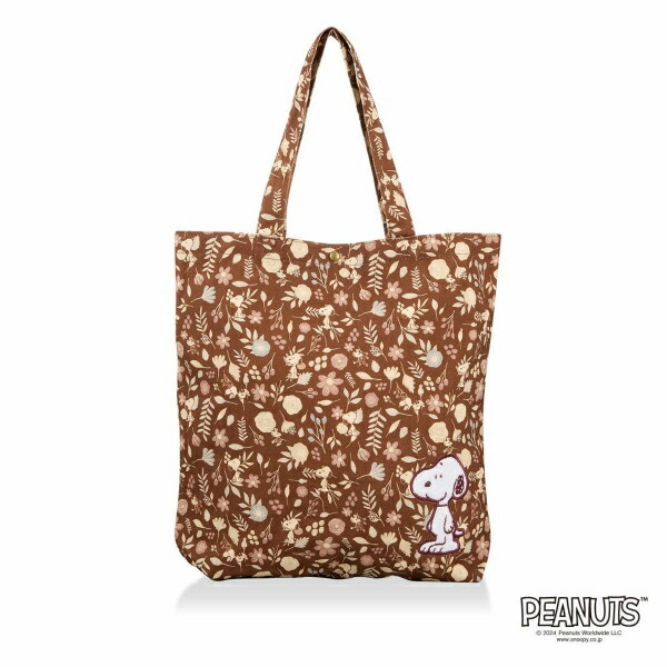 スヌーピー 刺繍 帆布トートバッグ ブラウン (フラワーガーデン)拍卖