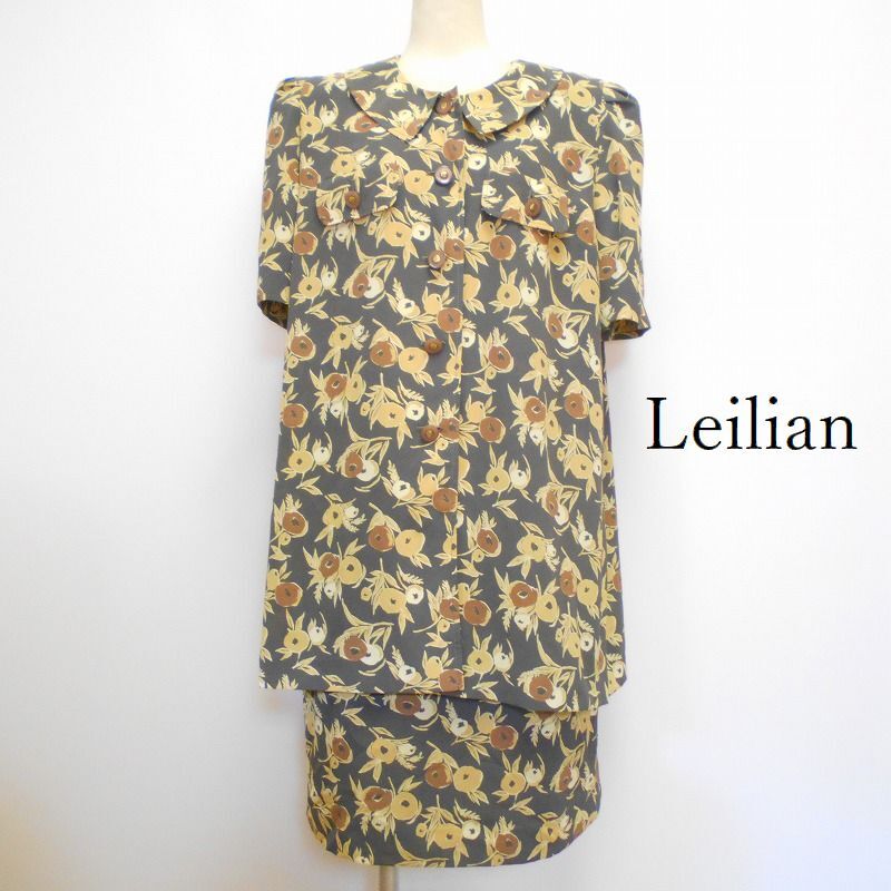 872222 Leilian レリアン グレー系 花柄 ツーピース セットアップ 拍卖