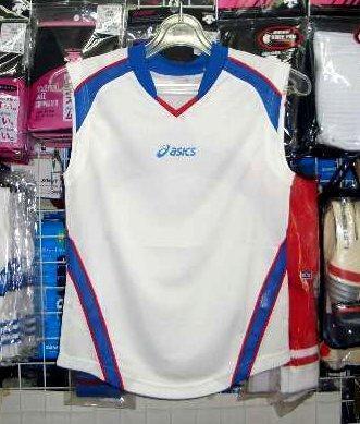 XS6214 アシックス ジュニアノースリーブシャツ 白×青 ホワイト×ブルー 160cm asics キッズ 子供 新品 レトロ *拍卖