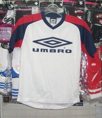 在庫処分UBS7632J アンブロ ジュニア半袖プラシャツWNV 白×紺 ホワイト×ネイビー140cm umbro キッズ 子供 新品 レトロ *拍卖