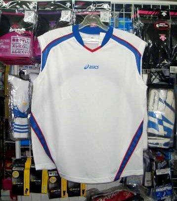 アシックス XS6023ノースリーブシャツ 白×青 ホワイト×ブルー Mサイズ asics 新品 レトロ 即決価格/拍卖