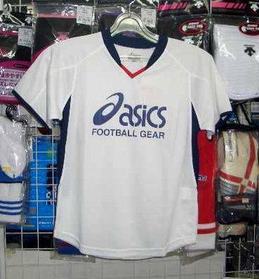 アシックス XS022Sジュニア半袖プラシャツ 白×紺 ホワイト×ネイビー 140cm asics キッズ 子供 新品 レトロ 即決*拍卖