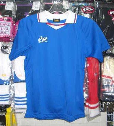 ジュニア アシックス 衿付半袖FOOTBALL GEARシャツ 青×白 ブルー×ホワイト 160cm asics レトロ キッズ 子供*拍卖