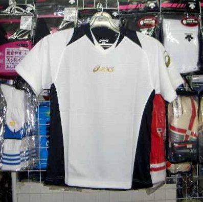 XS6239 アシックス ジュニア半袖シャツ 白×黒 ホワイト×ブラック 160cm asics キッズ 子供 新品 レトロ 即決*拍卖