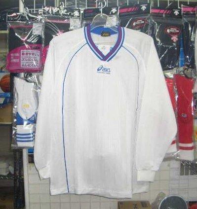 アシックス XF1005長袖ゲームシャツ 白×青 ホワイト×ブルー Mサイズ asics 新品 レトロ *拍卖