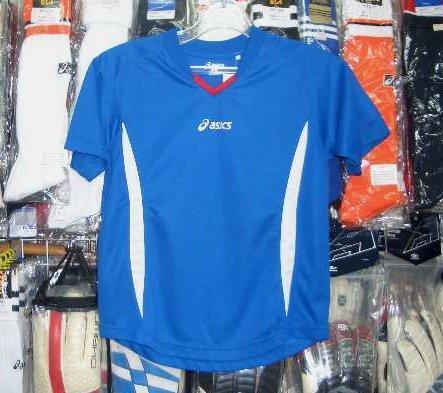 アシックス XS6216かっこいいジュニア半袖プラシャツ 青 ブルー 130cm asics キッズ 子供 新品 レトロ /拍卖