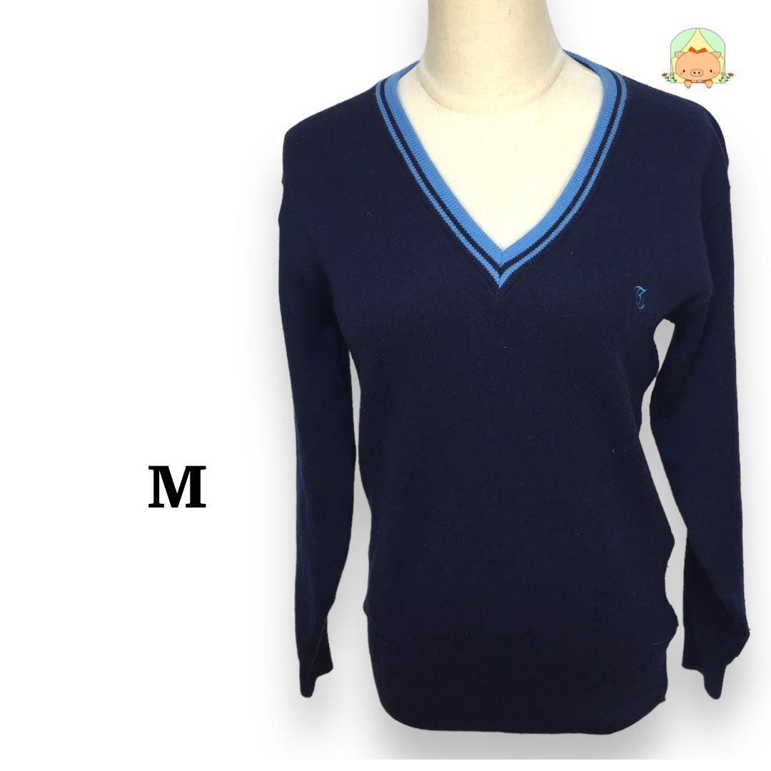 C0678 【M】 ニット セーター 薄手 トリム Vネック プルオーバー シンプル拍卖