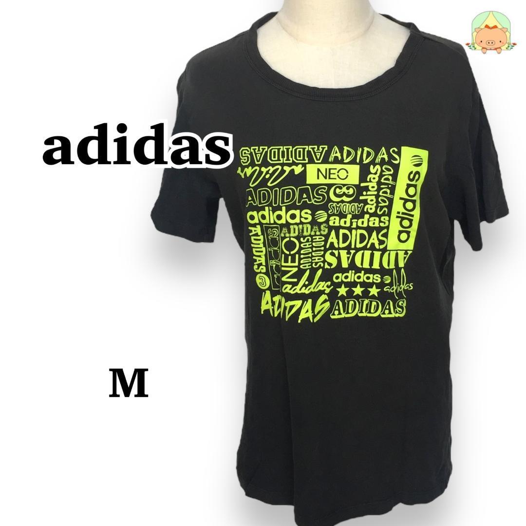 C0693 アディダス 【M】 半袖Tシャツ パイピング トリム 英字プリント ユニセックス拍卖