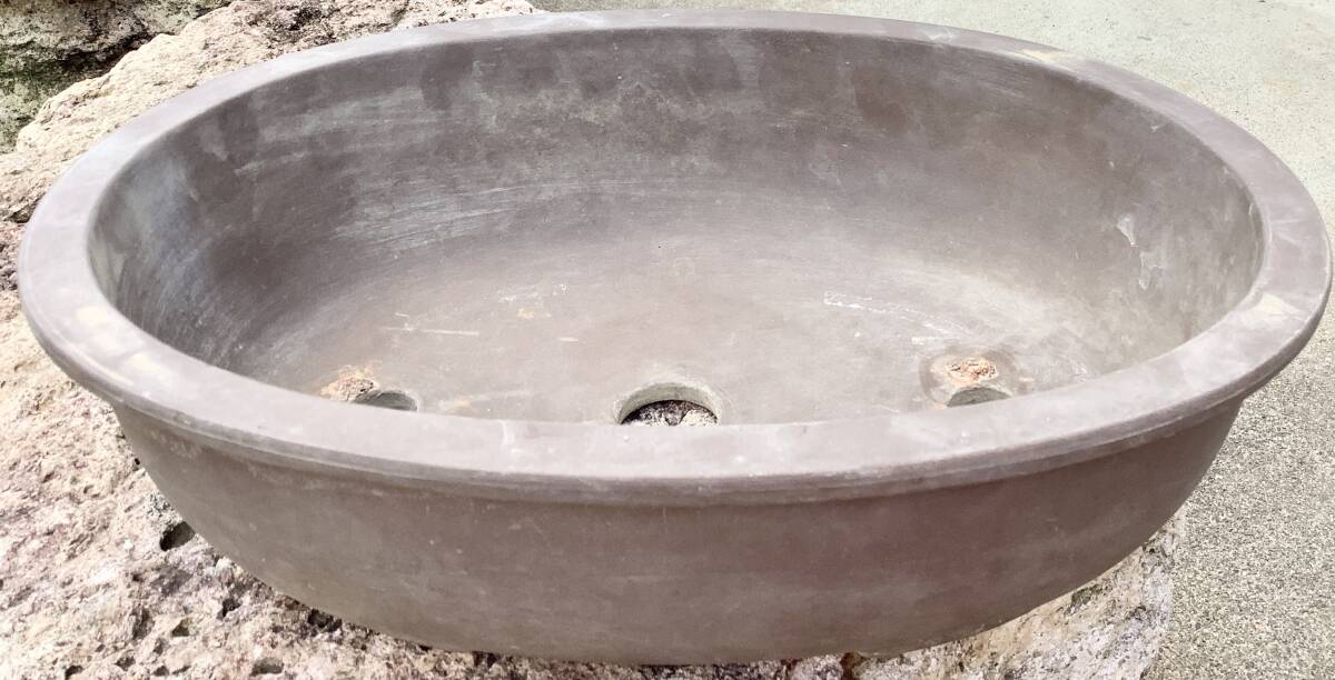 ♪中古美品!盆栽用 楕円鉢 常滑焼/三共 時代もの拍卖