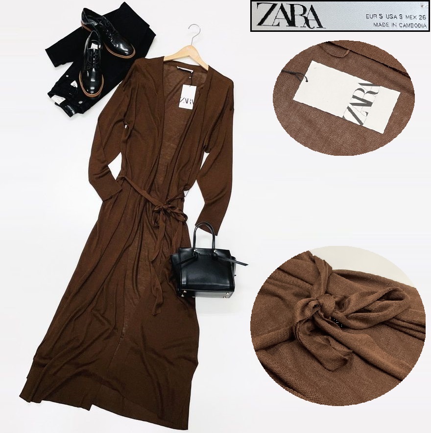 /S/ ZARA ブラウン ロングカーディガン レディース タグ カジュアル トップス 通勤 羽織り 大人可愛い ニット 生地 デイリー ザラ拍卖