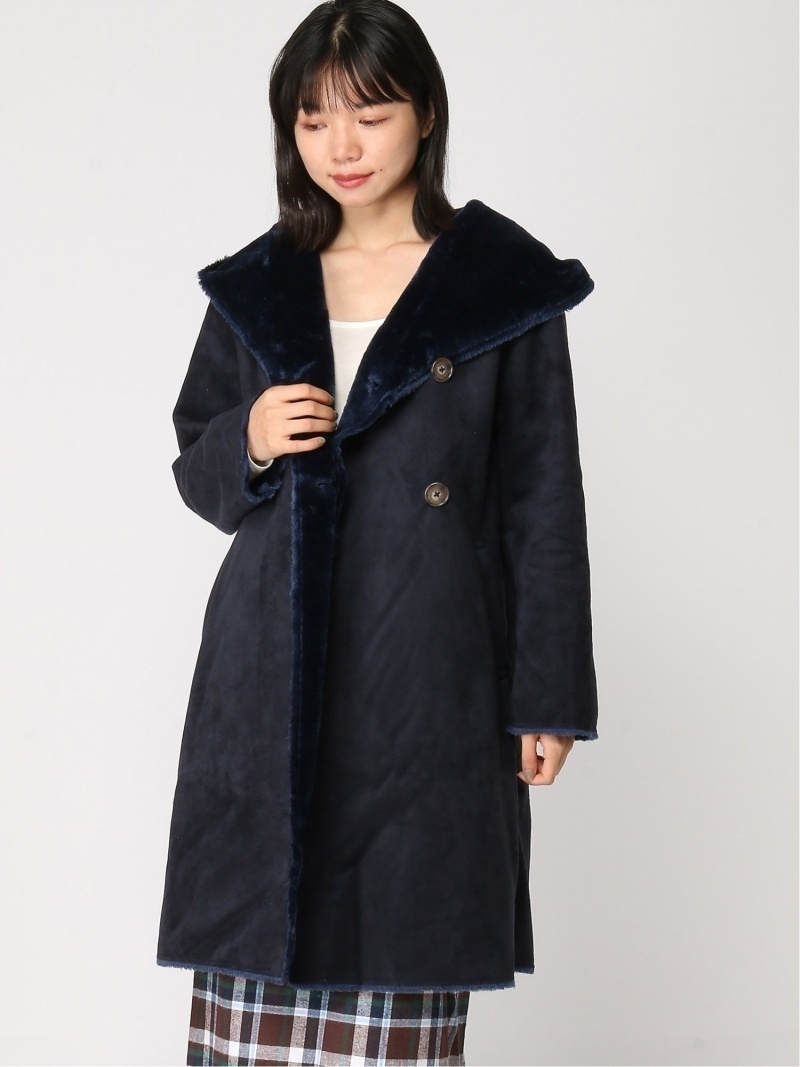 新品 NANO UNIVERSE ナノ ユニバース エコファームートンコート ネイビー 36 コート ジャケット ファー拍卖