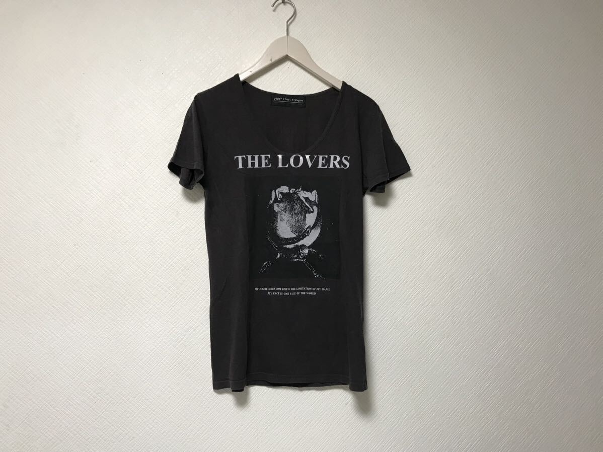 本物マージンMagineペーパーチェストpaperchestコットンUネックプリント半袖TシャツメンズビジネススーツモードゴルフドレスグレーL日本製3拍卖