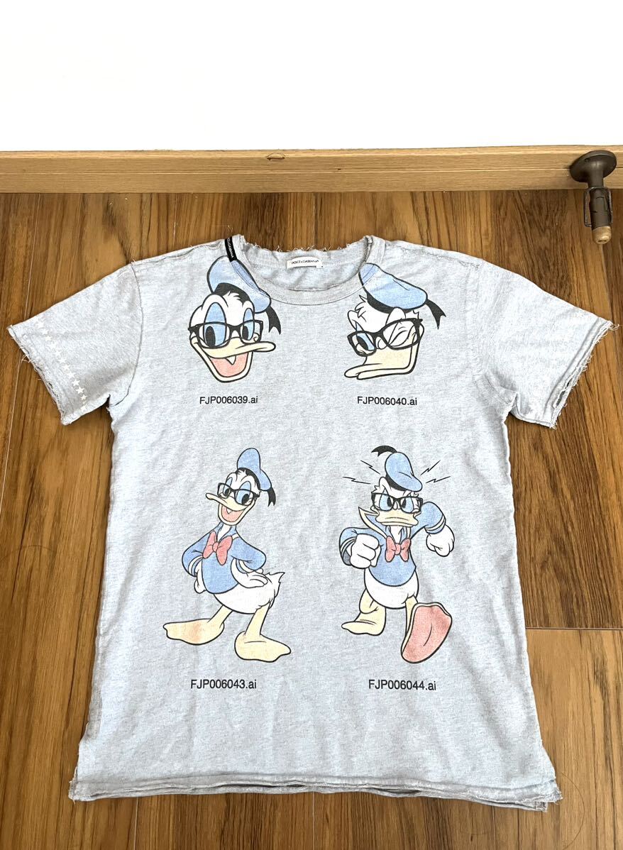 ☆DOLCE & GABBANA×Disney☆ドルチェ&ガッバーナ☆ドナルド半袖Tシャツ切りっぱなし加工kid's男の子女の子共用「120-130」made in ITALY拍卖