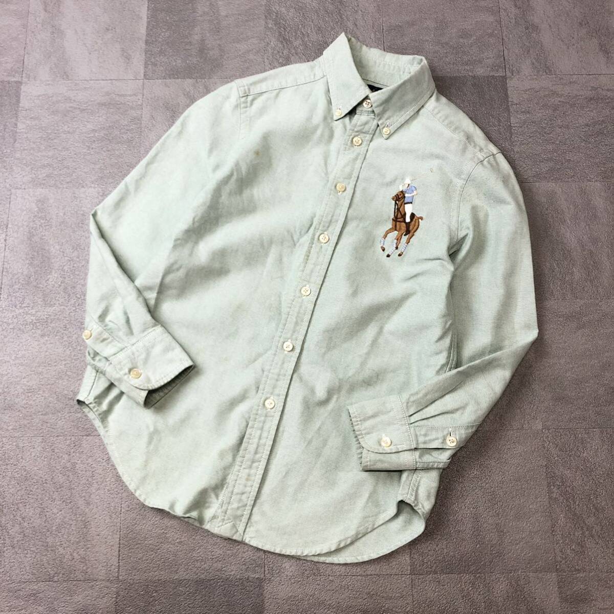 Ralph Lauren ラルフローレン カラーポニー刺繍 長袖シャツ コットンシャツ トップス グリーン キッズサイズS 140-48 古着拍卖