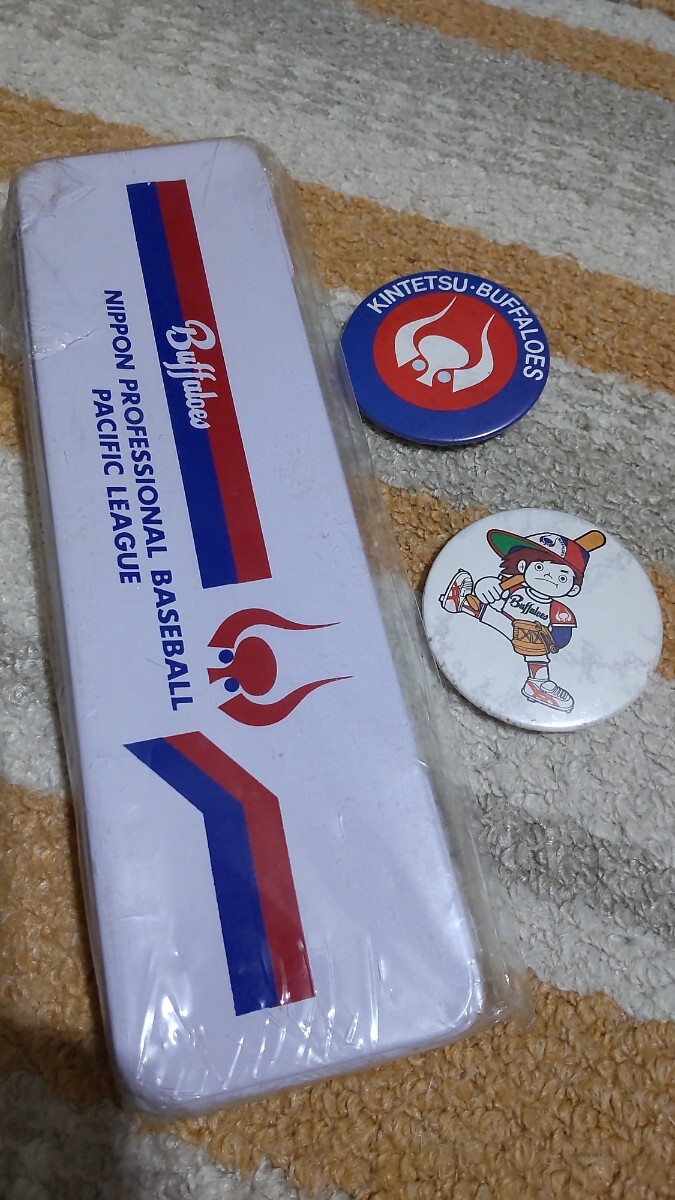 近鉄バファローズ 非売品 缶ペン ケース カンペン 未使用 缶バッジ2個オマケ ヴィンテージ レトロ 希少 オリックス 激レア オリックス 近鉄拍卖