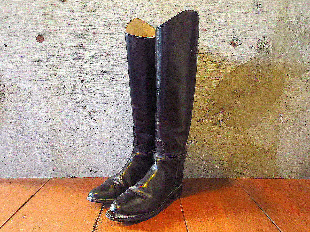 ビンテージ●ライディングブーツ黒size 8 1/2 B●240926k7-m-bt-265cm レザーロングジョッキーブーツ乗馬レザーブラック拍卖