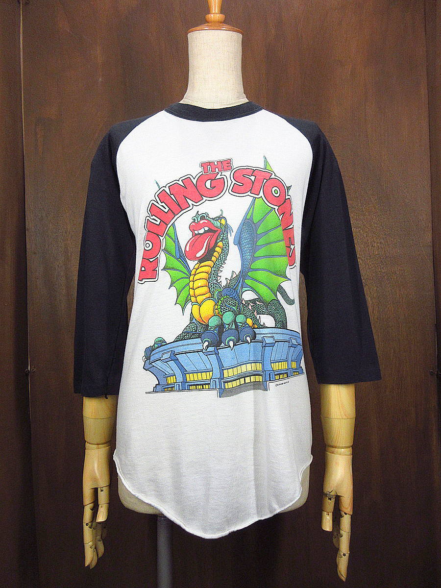 ビンテージ90's●THE ROLLING STONESプリントラグランTシャツ白×黒size M●240901i4-m-ostshローリングストーンズ1981年バンドバンT拍卖