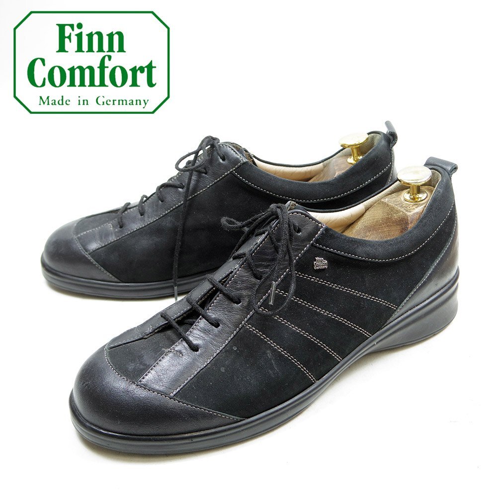 8表記 26cm相当 Finn Comfort フィンコンフォート 6ホール レザーシューズ レザー ブラック/24.9.17/P1556拍卖