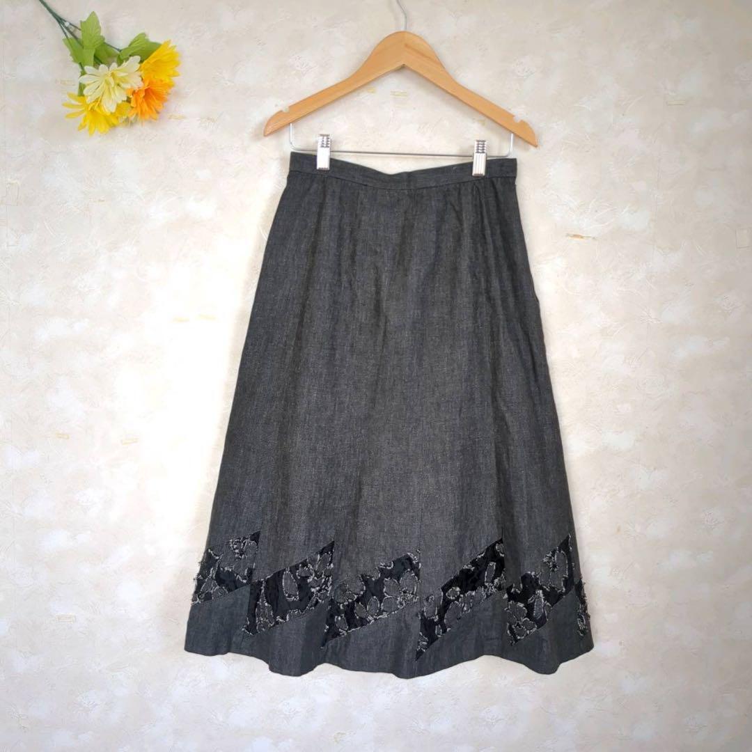 【M相当】CHART REUSE 膝下スカート フレア 黒 レトロ 上品拍卖