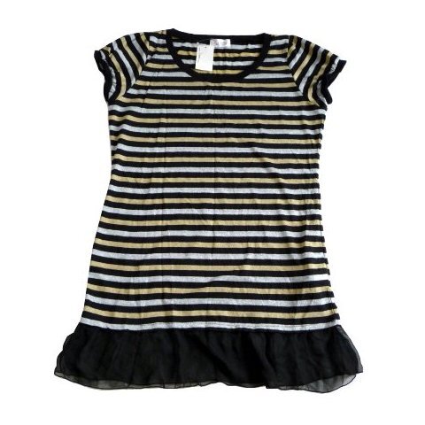 新品 定価3980円 jinnee ラメ ボーダー 裾シフォン 半袖 チュニック Tシャツ 3L 15号 大きいサイズ 金 銀 パレモ拍卖