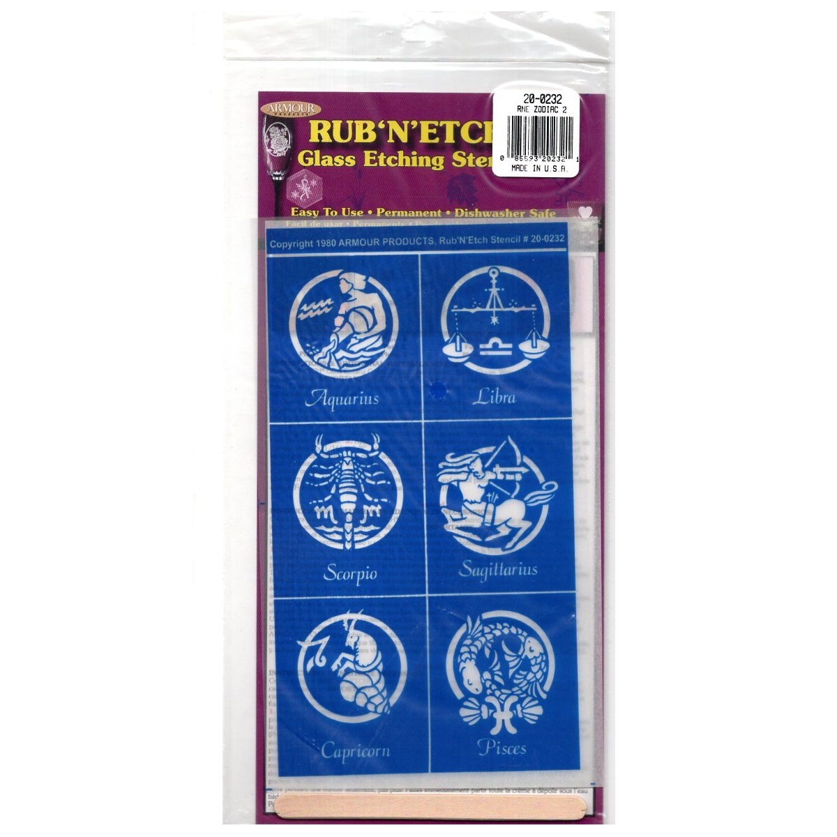 Armour RUB'N'ETCH Glass Etching Stencil ステンシルシート(星座:水瓶座/天秤座/さそり座/射手座/やぎ座/魚座) 未使用 未開封 米国製拍卖