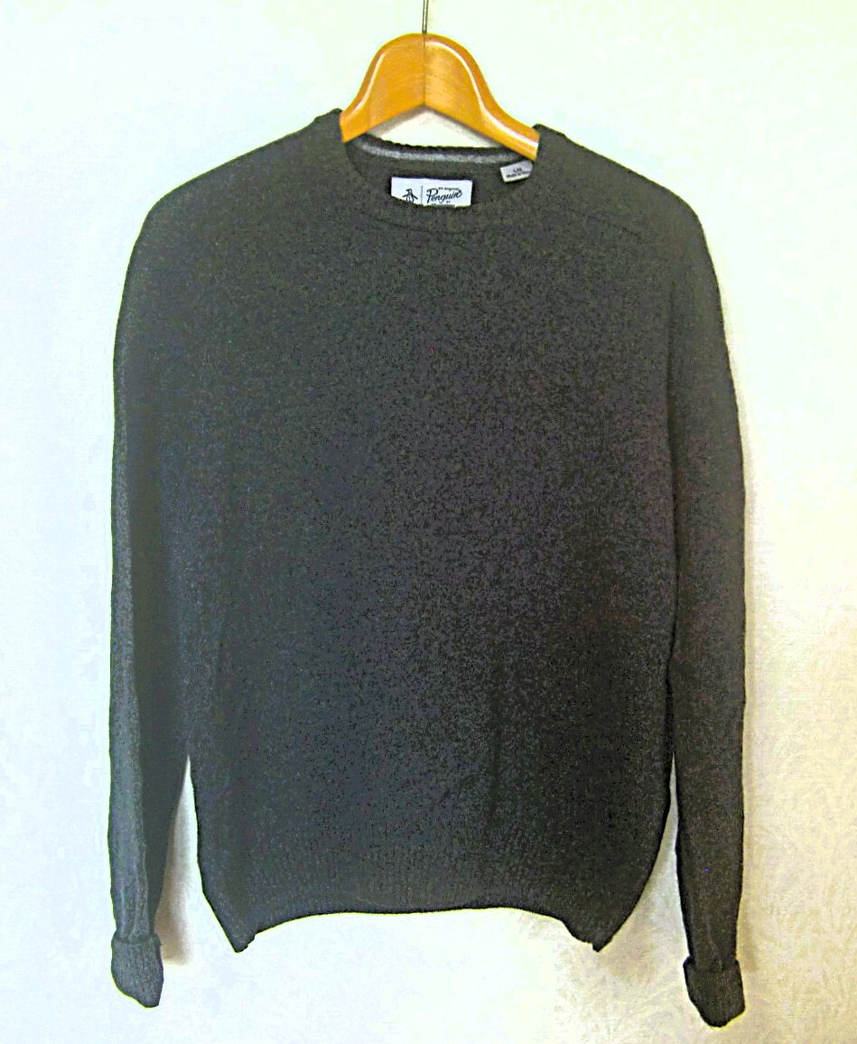 【美品即決 送料無料】USA Penguin by Munsingwearペンギン バイ マンシングウェア刺繍ロゴ セーター★クルーネック/メンズLダークグレー拍卖