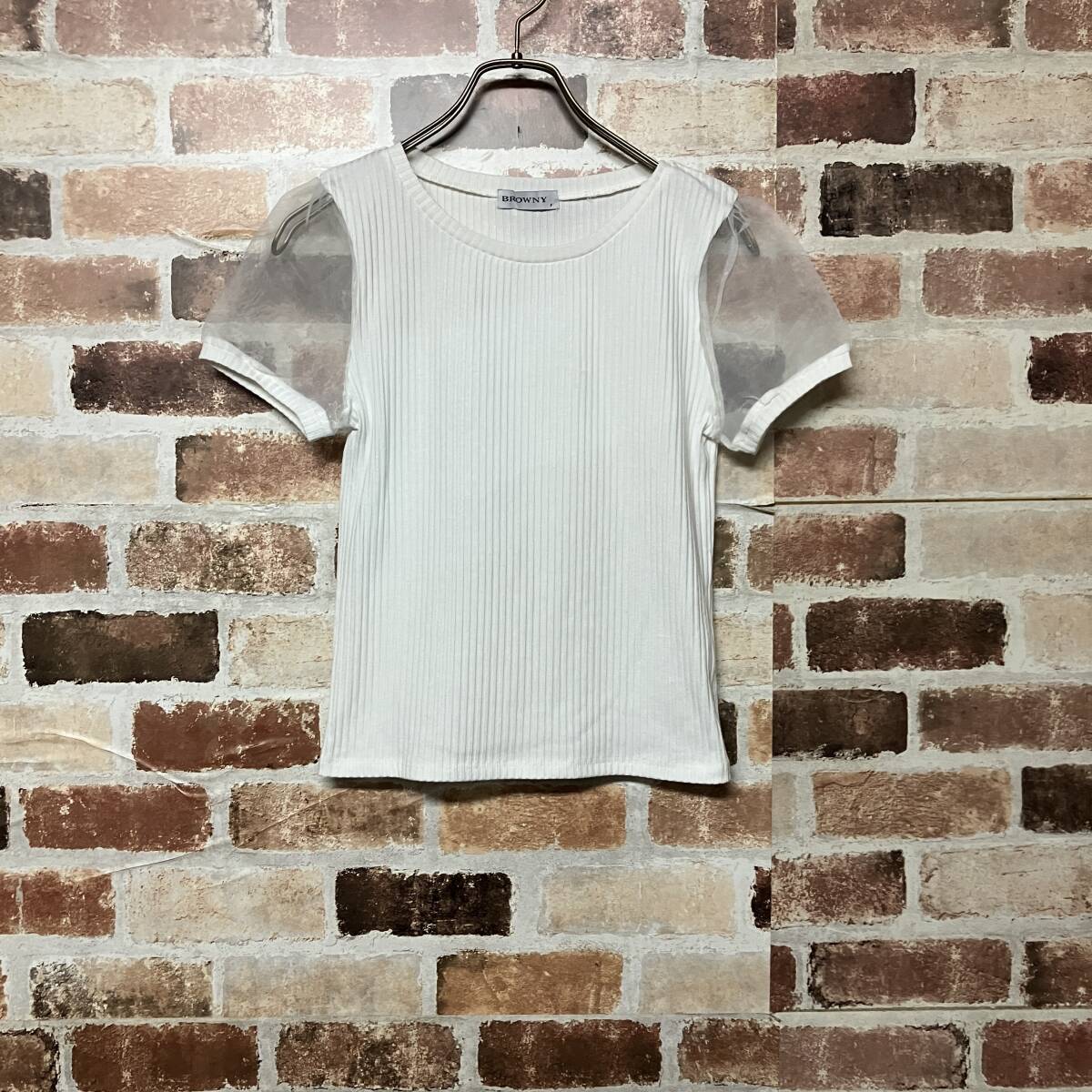 【BROWNY WEGO】オーガンジー袖切替リブ半袖Tシャツ拍卖
