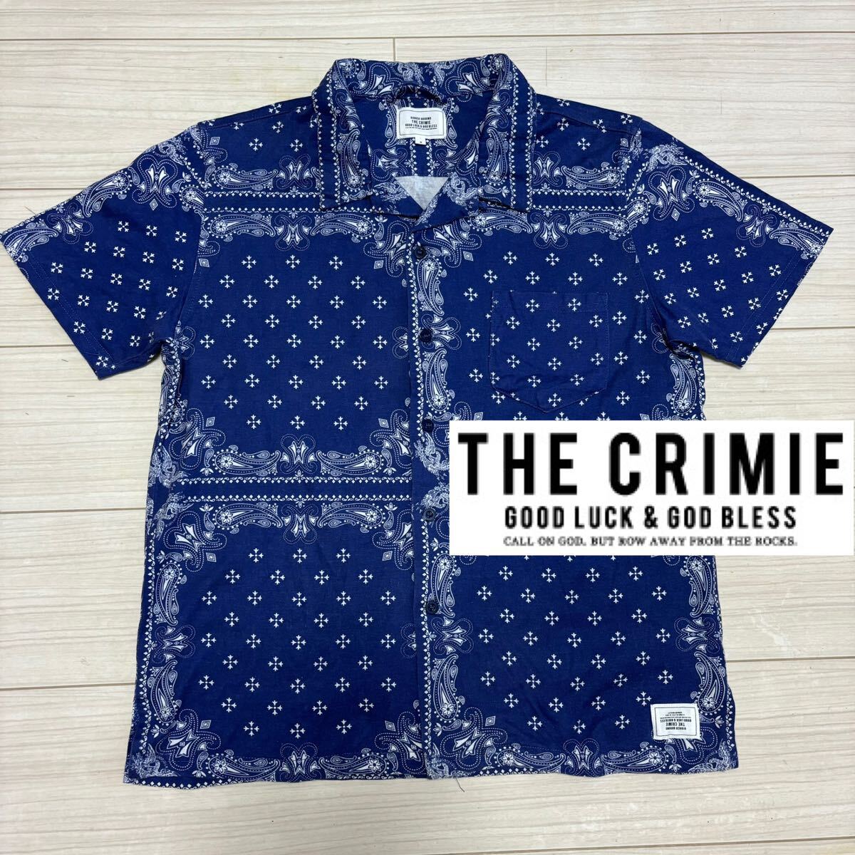 良品■CRIMIE クライミー■バンダナ ペイズリー オープンカラー シャツ M ブルー ホワイト ORIGINAL BANDANA SHIRTS 定価13824円拍卖