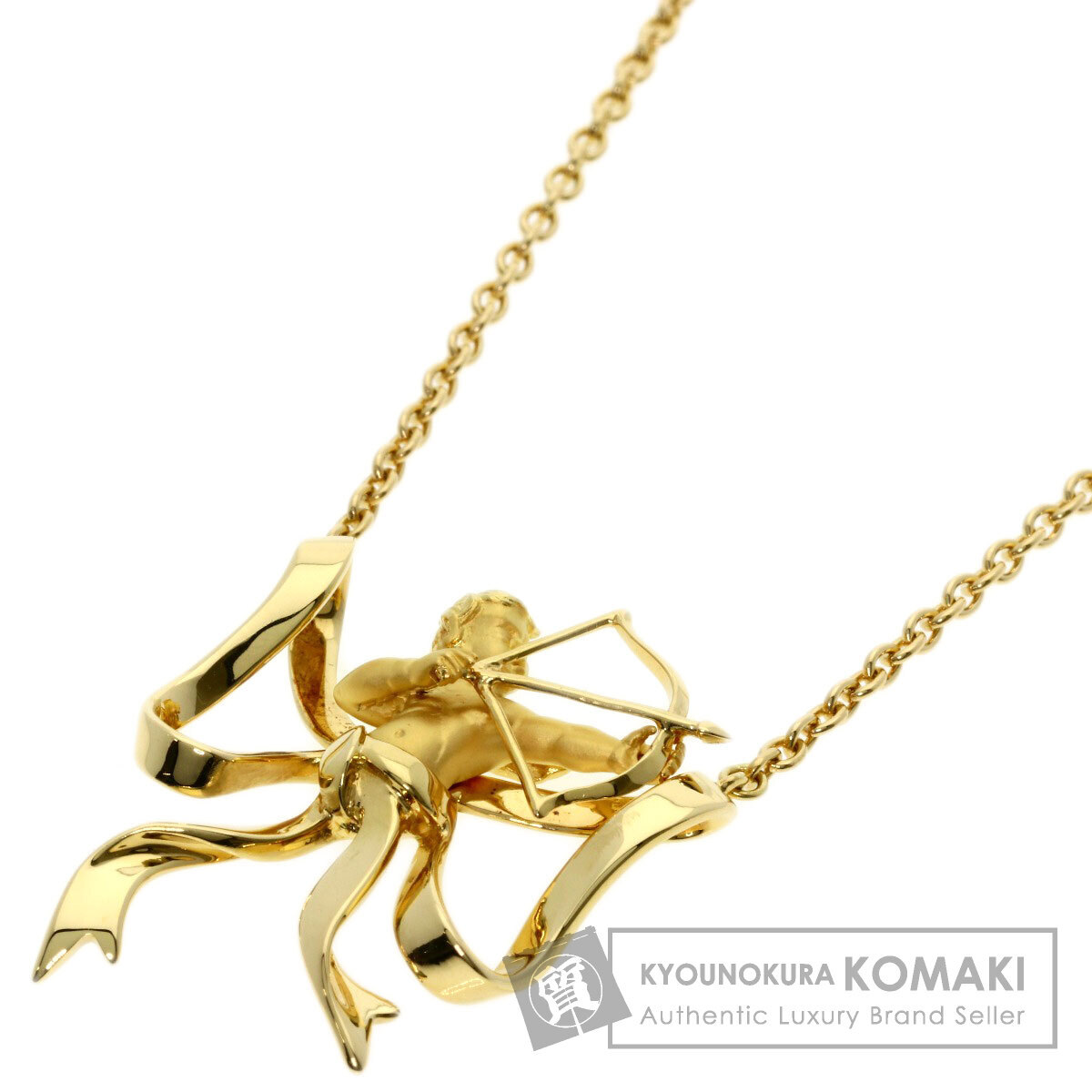 Carrera y Carrera カレライカレラ エンジェル リボンモチーフ ネックレス K18イエローゴールド レディース 中古拍卖