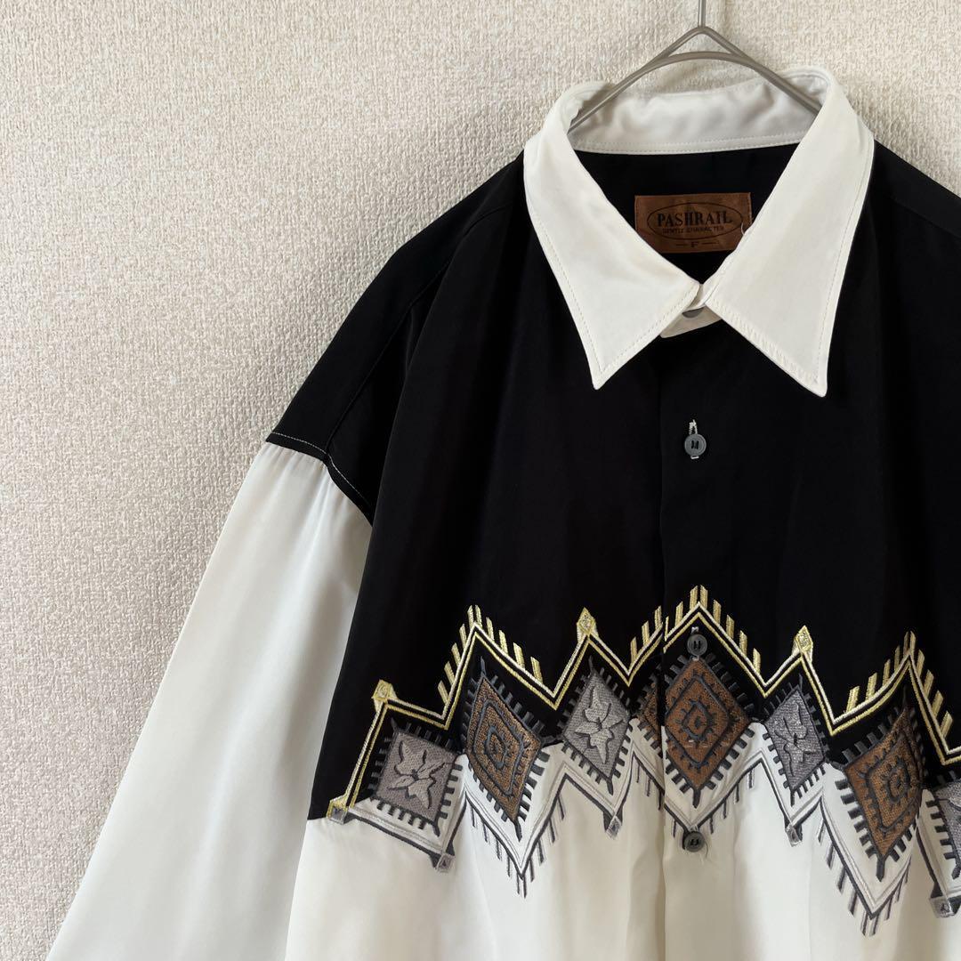 PSBLAIR 刺繍入り 長袖シャツ モノトーン ゆったりLメンズ H2拍卖