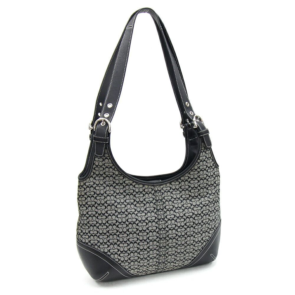 コーチ トートバッグ ミニシグネチャー 6800 ブラック キャンバス レザー 中古 肩がけ 黒 レディース拍卖