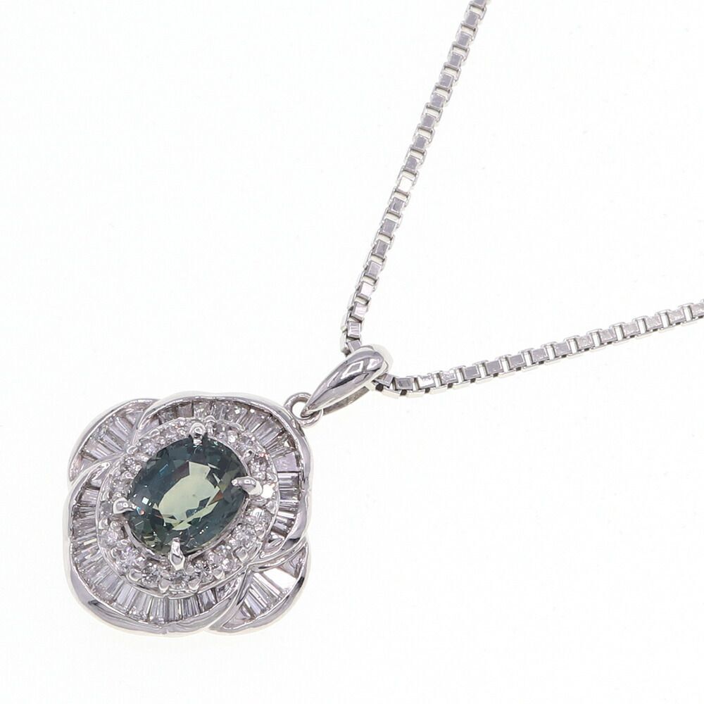 サファイア ダイヤモンド ネックレス S1.72 D0.70 Pt850 Pt900 ソーティング付き 中古 ペンダント拍卖