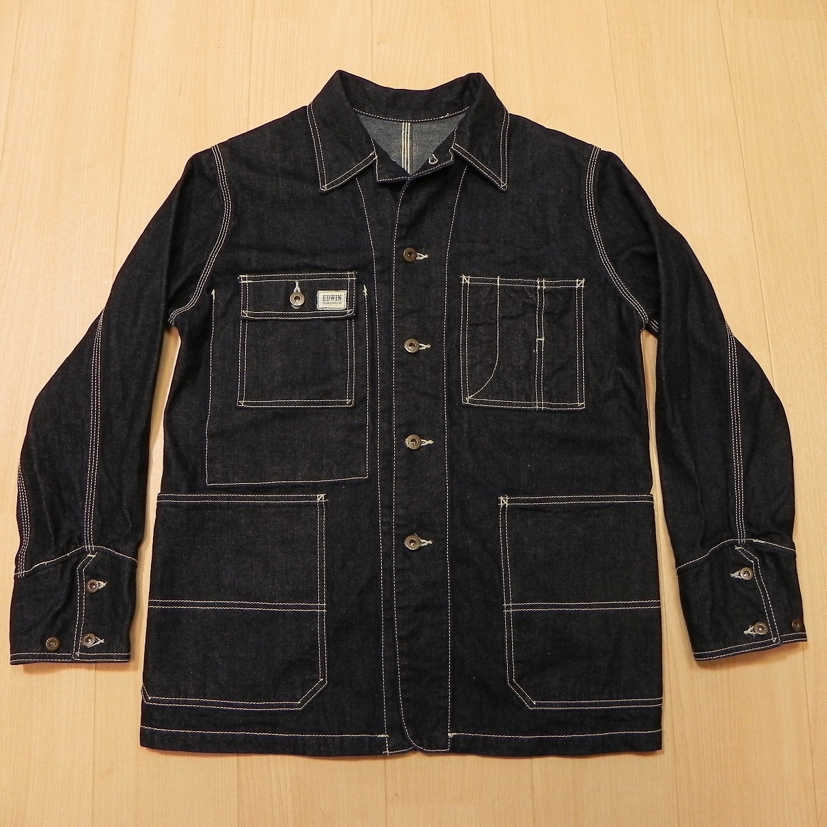★ 濃紺 エドウィン EDWIN 45072 デニム カバーオール M ダークインディゴ 古着 Gジャン ワーク ジャケット 状態良好 チョアコート ★d拍卖