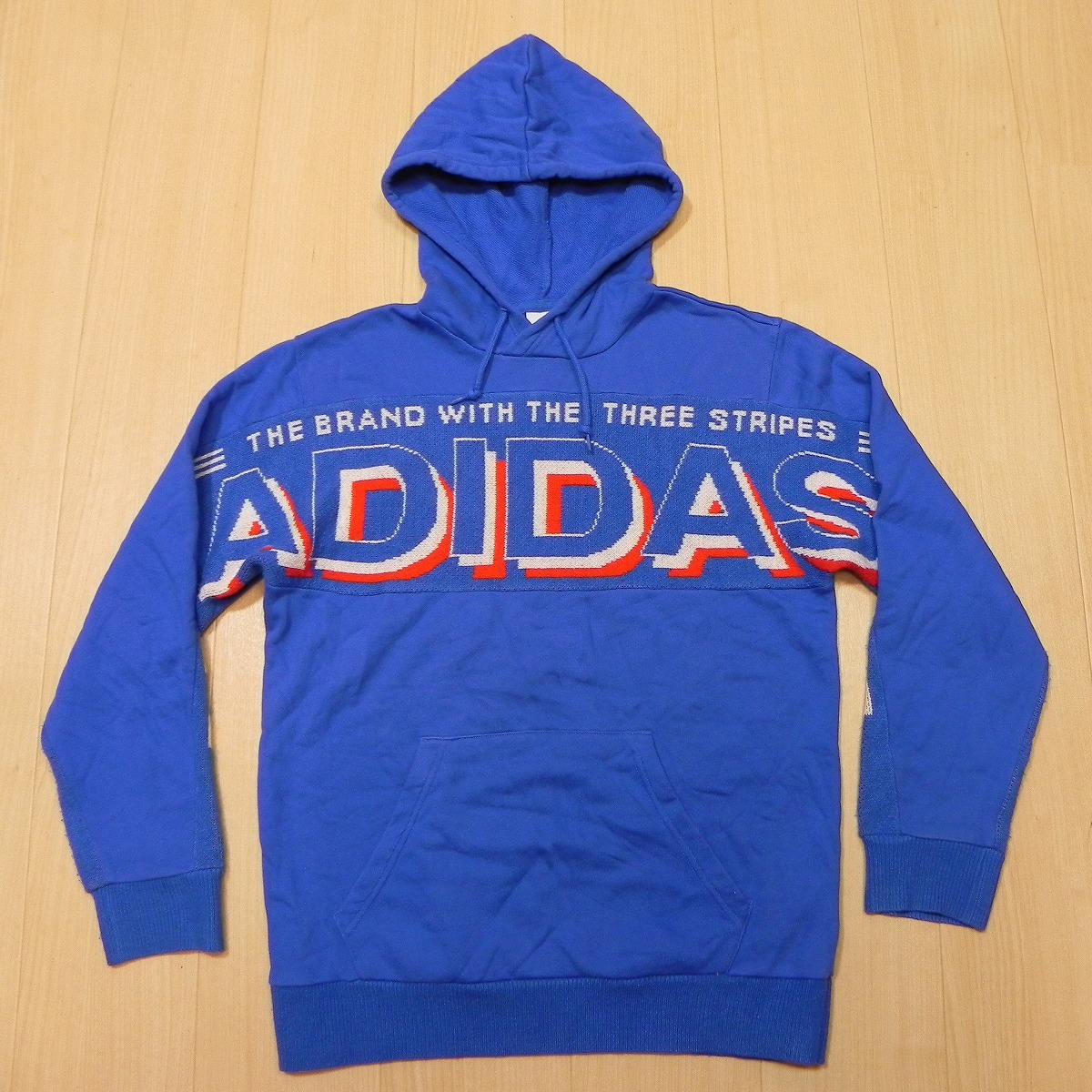 adidas アディダス 長袖 ニット×スウェット 切り替え パーカー M メンズ フーディー 青 ブルー 古着 即決 ★b拍卖