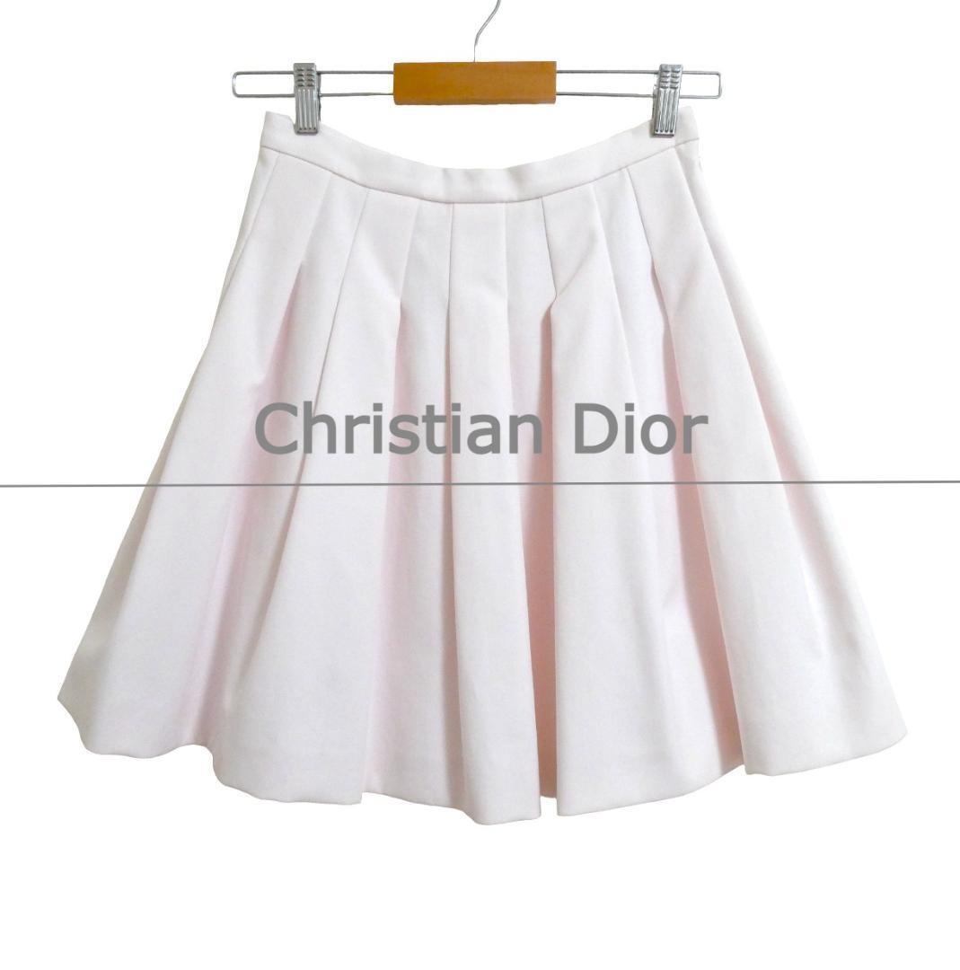 Christian Dior クリスチャンディオール I40 コットン ボックスプリーツ 膝丈 ミニ丈 フレアスカート プリーツスカート ピンク拍卖