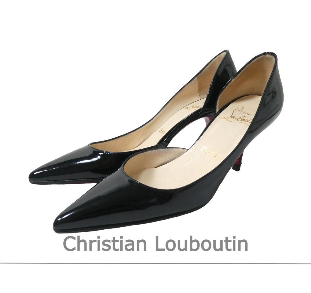 Christian Louboutin クリスチャンルブタン サイズ34 約21㎝ エナメル ポインテッドトゥ ハイヒール セパレート パンプス 黒 ブラック拍卖